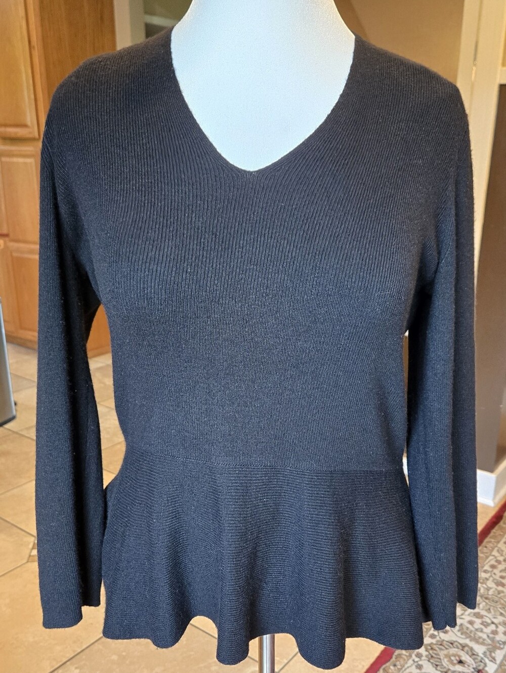 Banana Republic Black V-Neck Cashnere Wool Blend Peplum Sweater